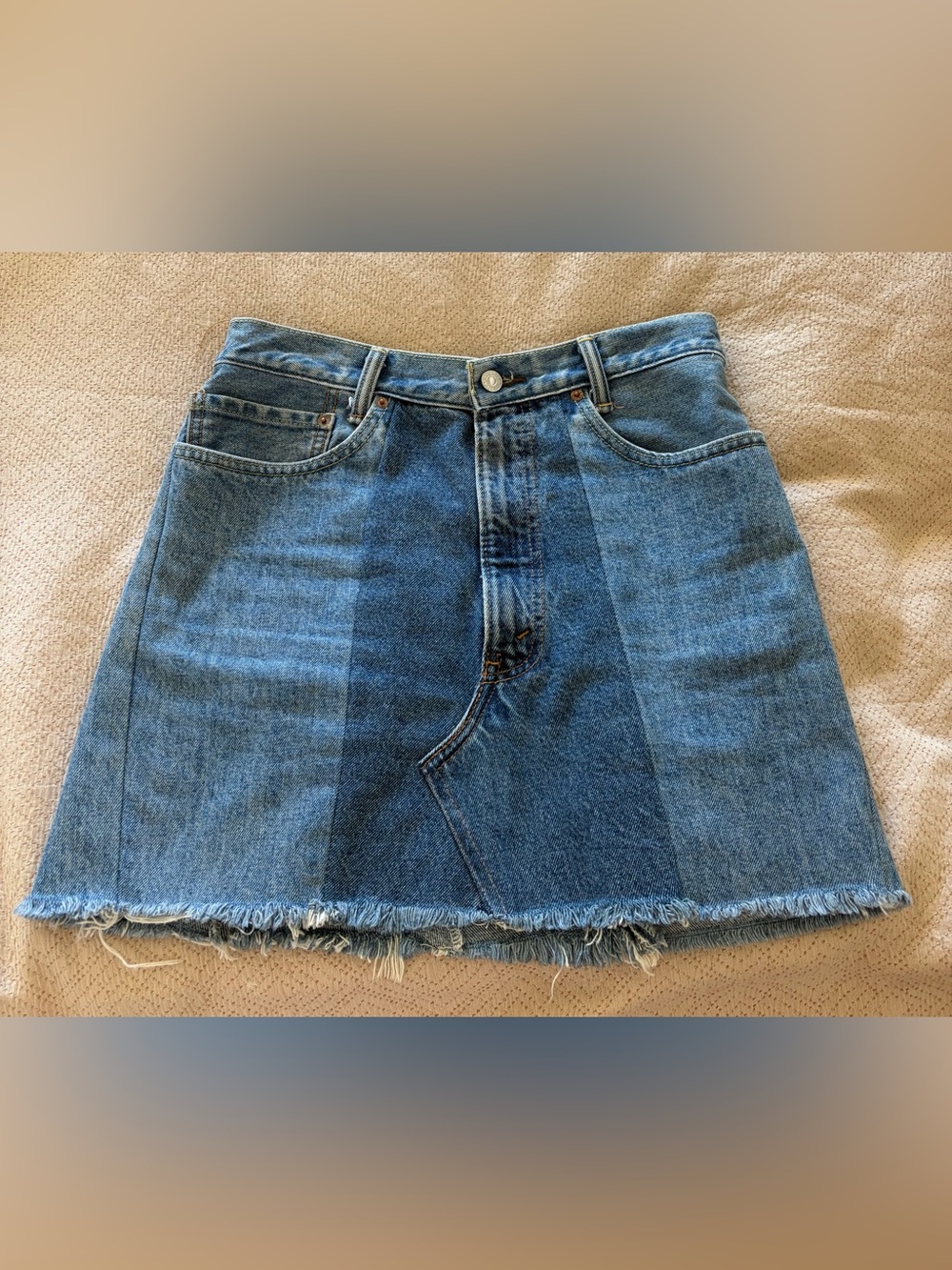 Urban Renewal Recycled Levi’s Two-Tone Patched Denim Mini Skirt